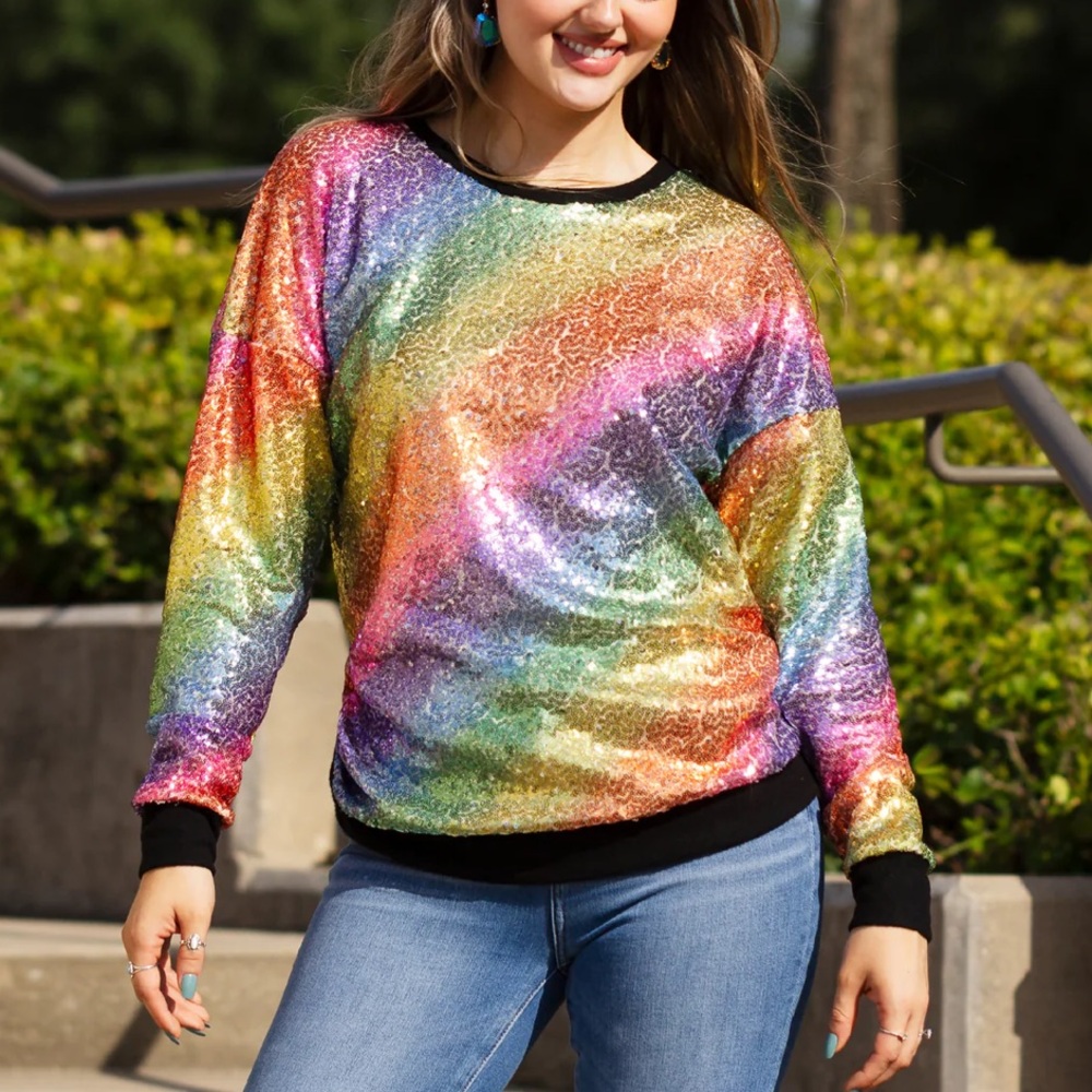 Vibrant Rainbow Sequin Sweater NWT - Picture 2 of 3